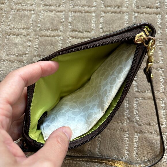 Coach Alpaca Wool Tweed Silk Wristlet Clutch Wallet Brown Suede Trim Y2K NWT - Picture 7 of 9